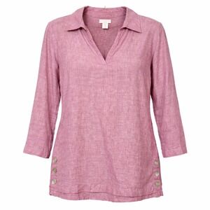 St. Tropez Linen Coastal Minamilist Tunic Top Womens Size S Timeless Resortcore